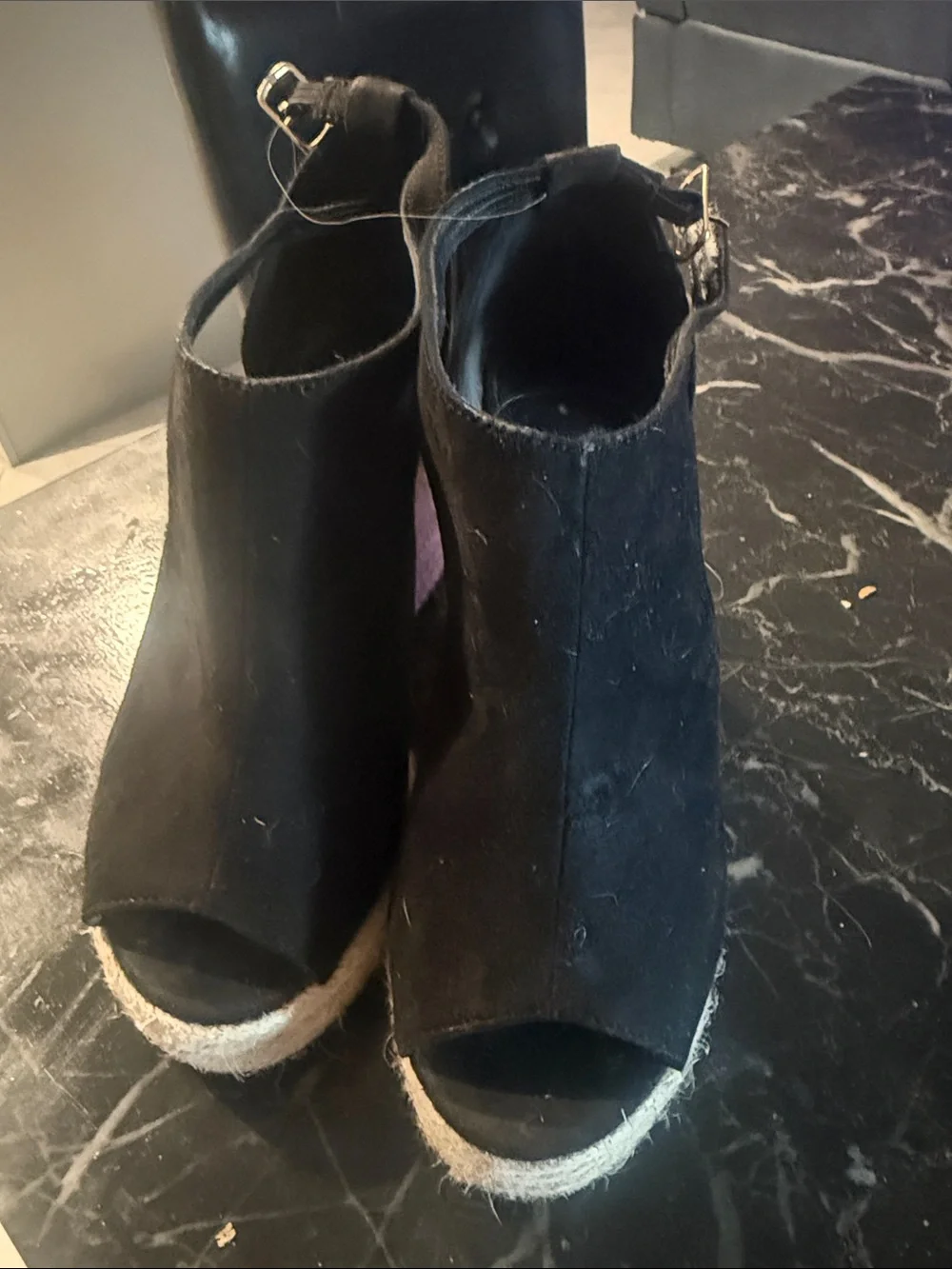 SHEIN Black Open-Toe Espadrille Wedge Sandals